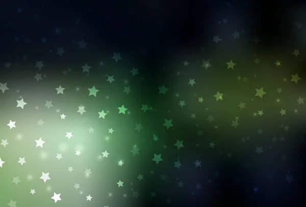 Fondo Vectorial Verde Oscuro Con Copos Nieve Navidad Estrellas Ilustración — Vector de stock