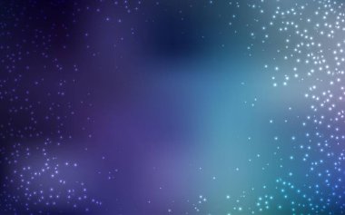 Koyu pembe, uzay yıldızlı mavi vektör şablonu. Bulanık dekoratif tasarım galaksi yıldızlarıyla basit bir stilde. İş ilanınız için akıllı tasarım.