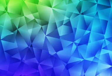 Açık mavi, yeşil vektör üçgen arkaplan. Üçgenli parlak renkli çizimler. Web siteniz için yeni bir doku.