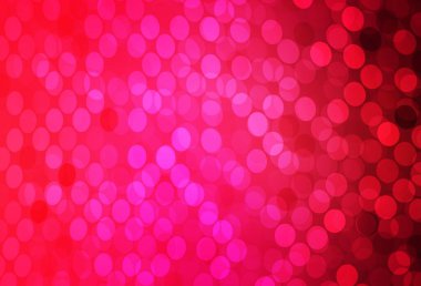 Noktalı açık kırmızı vektör arkaplanı. Parlak renkli soyut çemberlerin olduğu bir resim. Fütürist reklamlar ve kitapçıklar için şablon.