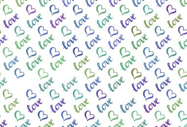 Parlayan kalpleri olan açık renkli vektör arkaplan. Soyut illüstrasyonda güzel kutlama tarzı kalpler. Sevgililer Günü kartpostalları için şablon.