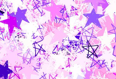 Parlak yıldızlı açık mor vektör düzeni. Yıldızlı modern geometrik soyut çizim. Astronomi web siteleri için desen.