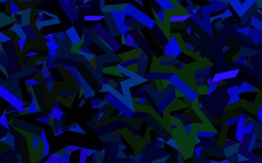 Kristalleri ve üçgenleri olan koyu renkli vektör şablonu. Üçgen şekilli ışıltılı soyut çizimler. İniş sayfası için modern şablon.