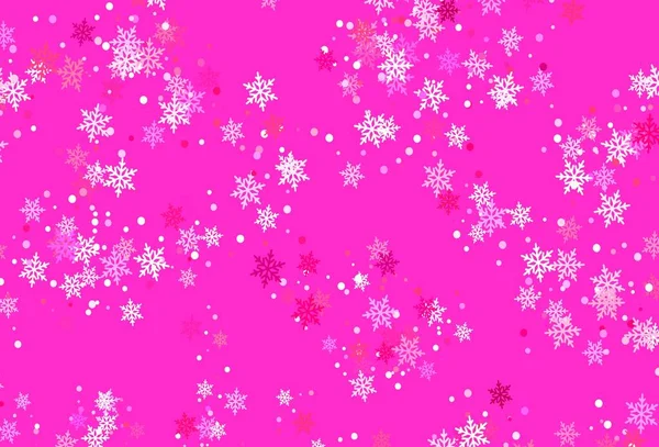 Világos Rózsaszín Vektor Textúra Színes Hópelyhekkel Csillámló Absztrakt Illusztráció Jégkristályokkal — Stock Vector
