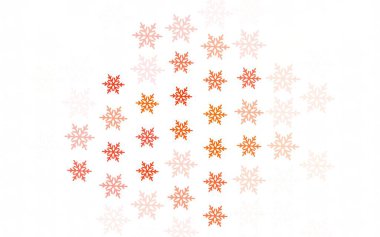 Xmas kar taneleri ve yıldızlı açık kırmızı vektör arka planı. Karlı Xmas tarzında renkli dekoratif tasarım. Yeni yıl arkaplanı için şablon.