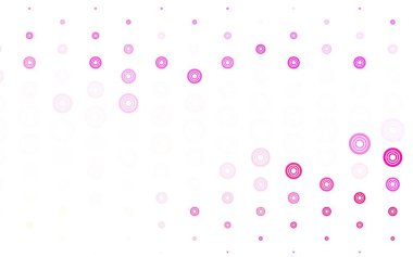 Açık pembe, noktalı sarı vektör arkaplan. Doğa tarzında bulanık halkaları olan güzel renkli çizimler. Fütürist reklamlar ve kitapçıklar için şablon.