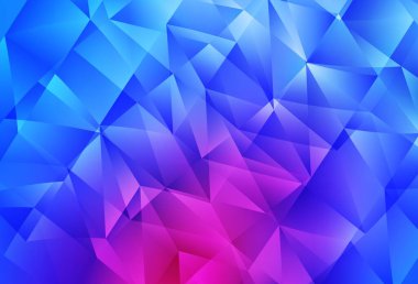 Açık Pembe, mavi vektör arka planı ve çokgen tarzı. Renkli üçgenlerin olduğu bir resim. Broşürler, broşürler için desen