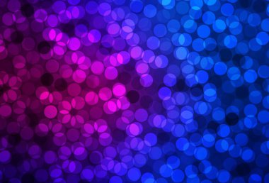 Koyu pembe, daire şekilli mavi vektör düzeni. Renkli su damlaları olan modern soyut çizimler. Fütürist reklamlar ve kitapçıklar için şablon.