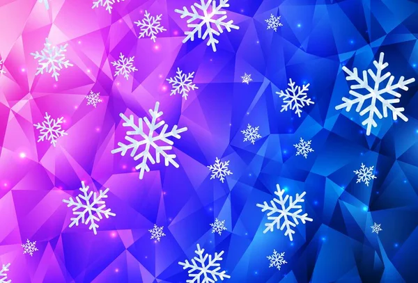 ライトピンク 氷の雪の結晶 星とブルーベクトルテンプレート グラデーションの雪片とカラフルな雪片 新年の広告 小冊子のデザイン — ストックベクタ