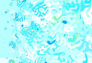 Açık mavi, Memphis şekilli yeşil vektör arkaplan. Renkli rastgele şekillerle modern soyut illüstrasyon. Duvar kağıtları için zarif tasarım.