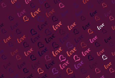 Parlayan kalpleri olan koyu pembe, sarı vektör arkaplan. Renkli arkaplanda güzel soyut kalpler. Karnaval için şablon, festival için romantik broşürler.