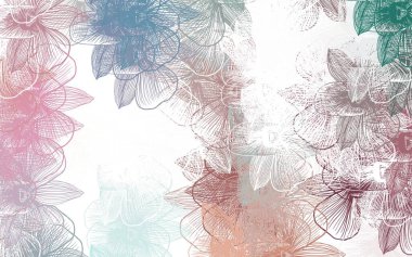 Açık yeşil, çiçekli kırmızı vektör deseni. Renkli, soyut karalama çiçekleri olan bir resim. Duvar kağıtları, boyama kitapları için desen.