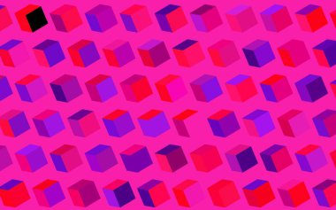 Koyu mor, kare şeklinde pembe vektör deseni. Renkli dikdörtgenlerle modern soyut çizimler. Reklamınız, posteriniz, afişiniz için en iyi tasarım.