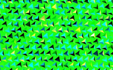 Koyu mavi, çizgileri ve üçgenleri olan yeşil vektör düzeni. Soyut arkaplanda renkli eğimli üçgenler. Web siteniz için basit tasarım.