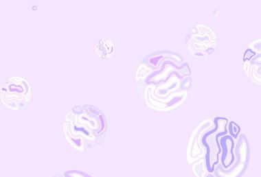 Lekeli açık mor vektör arkaplan. Parlak renkli soyut çemberlerin olduğu bir resim. Reklamlar, broşürler için desen.