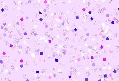 Açık Pembe, kristalli mavi vektör şablonu, daireler, kareler. Renkli noktaları, çizgileri, küpleri olan soyut çizimler. Broşürler, broşürler için desen