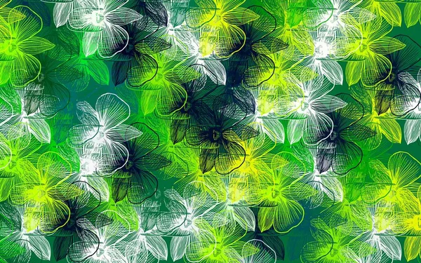 Verde Claro Padrão Abstrato Vetor Amarelo Com Flores Ilustração Colorida —  Vetores de Stock