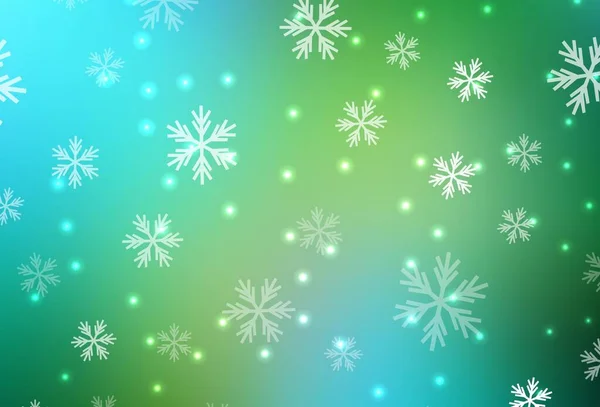 Светло Голубая Зеленая Векторная Компоновка Яркими Снежинками Звездами Современная Геометрическая — стоковый вектор