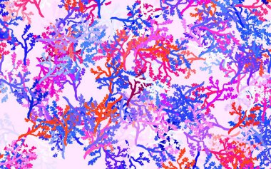 Açık mavi, kırmızı vektör çizimi yapraklı, dallı. Yaprakları ve dalları olan zarif, parlak bir illüstrasyon. Ağ ve ambalaj için elle boyanmış tasarım.