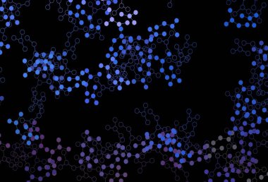 Koyu mavi vektör arka planı ve yapay zeka formları. Renkli yapay zeka yapısı, eğimli çizgiler ve noktalar. Bilim için desen, geleceksel tasarımlar..