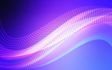 Açık Pembe, üzerinde noktalar ve çizgiler olan mavi vektör arkaplanı. Fütürist tarzında daire ve çizgilerle renkli çizimler. Fütürist reklamlar ve kitapçıklar için şablon.