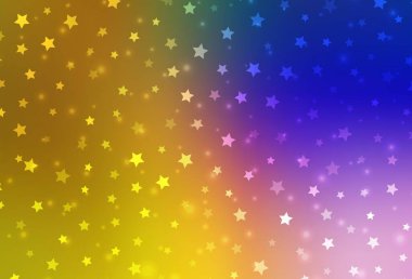 Koyu pembe, buz taneli sarı vektör şablonu, yıldızlar. Yılbaşı tarzında kar yağan rengarenk bir tasvir. Yeni yıl arkaplanı için şablon.