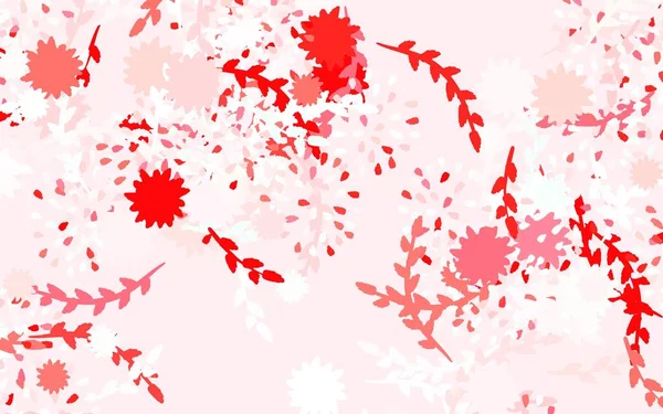 Padrão Doodle Vetor Vermelho Claro Com Flores Design Decorativo Flores — Vetor de Stock