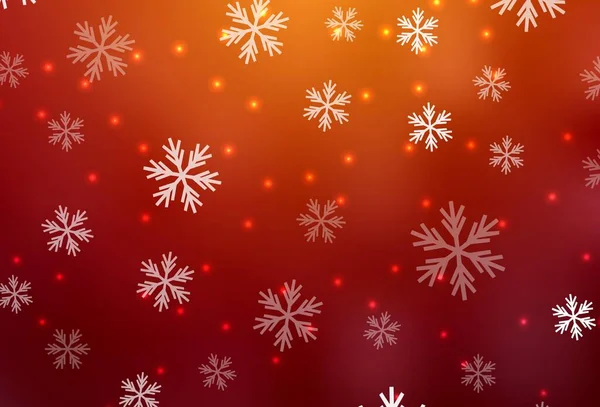 Rojo Oscuro Fondo Vector Amarillo Con Copos Nieve Navidad Estrellas — Vector de stock