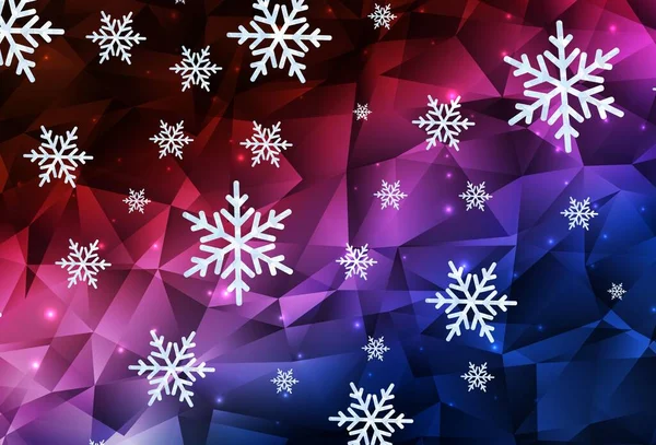 Koyu Mavi Kırmızı Vektör Desenli Noel Kar Taneleri Yıldızlar Kar — Stok Vektör