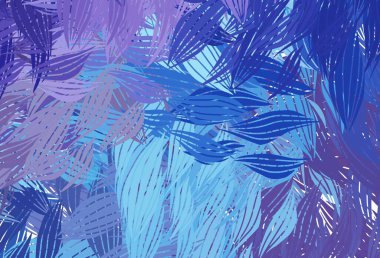 Açık pembe, Memphis şekilli mavi vektör arkaplan. Modern tarzda değişen renkli kaotik formlar. Duvar kağıtları için zarif tasarım.