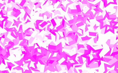 Küçük ve büyük yıldızlı açık pembe vektör arkaplanı. Soyut şablondaki yıldızlarla dekoratif parlak illüstrasyon. Fütürist reklamlar ve kitapçıklar için şablon.