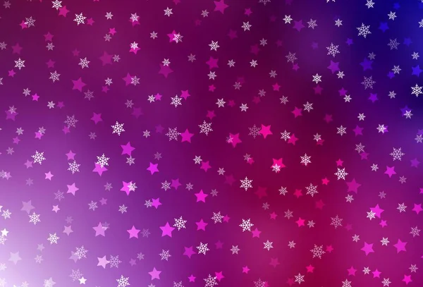 Violet Foncé Fond Vectoriel Rose Avec Beaux Flocons Neige Étoiles — Image vectorielle