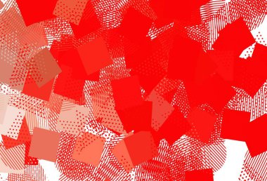 Daireleri, çizgileri, dikdörtgenleri olan açık kırmızı vektör düzeni. Renkli daireler, üçgenler, dikdörtgenler. Duvar kağıtları için şablon.
