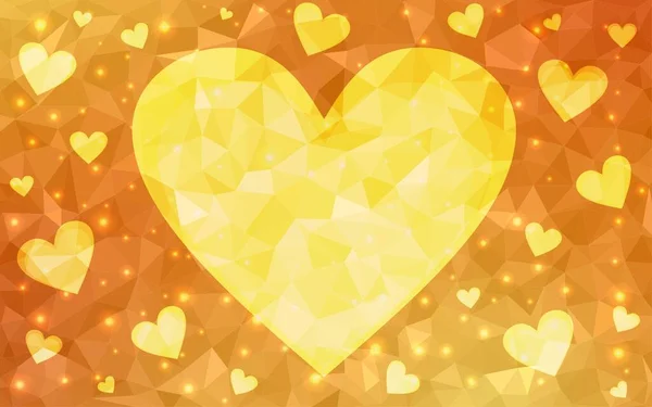 Светло Оранжевый Вектор Искушает Задумчивыми Сердцами Декоративная Сияющая Иллюстрация Сердцами — стоковый вектор