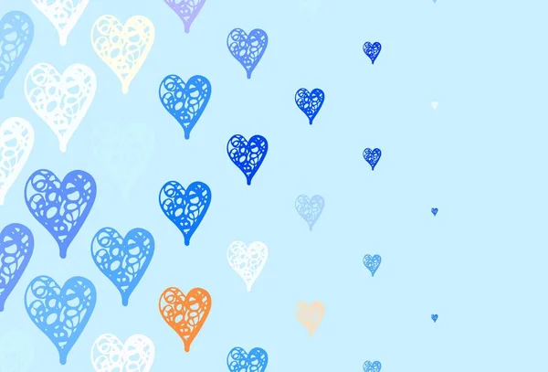 Ljusblå Gul Vektor Bakgrund Med Lysande Hjärtan Glänsande Illustration Med — Stock vektor