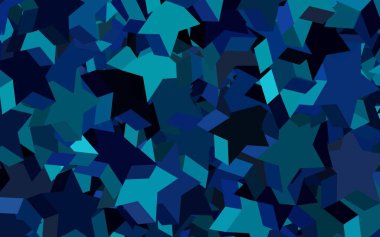 Koyu mavi vektör dokusu ve güzel yıldızlar. Soyut şablondaki yıldızlarla dekoratif parlak illüstrasyon. Astronomi web siteleri için desen.