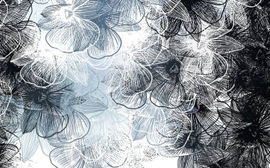 Çiçekli hafif Mavili vektör şablonu. Karalama tarzında çiçekli soyut illüstrasyon. Duvar kağıdı tasarımınız için yeni bir doku.