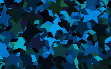 Koyu mavi, kırmızı vektör arkaplan ve renkli yıldızlar. Bulanık arkaplanda gradyanı olan yıldızlar. Kozmik arkaplanlar için şablon.