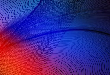 Açık mavi, kıvrımlı çizgileri olan kırmızı vektör düzeni. Basit çizgilerle renkli gradyan çizimi. Posterler ve afişler için iş tasarımı.