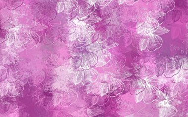 Açık pembe vektör deseni çiçeklerle karalıyor. Origami tarzında çiçeklerin karalama çizimi. Marka kitabınız için yeni şablon.