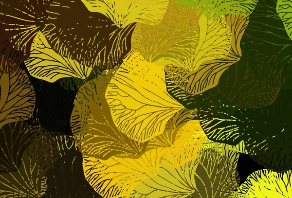 Verde Escuro Vetor Amarelo Modelo Elegante Com Folhas Ilustração Decorativa —  Vetores de Stock