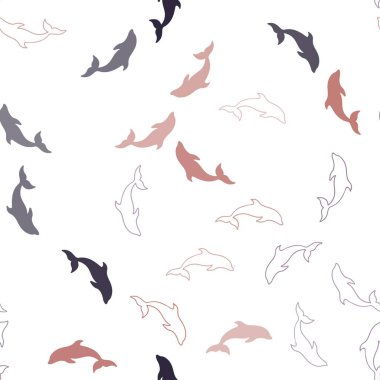 Koyu pembe, mavi vektörlü, okyanus yunuslarıyla kusursuz bir zemin. Rengarenk deniz yunuslarının parlak çizimi. Duvar kağıtları için doğal tasarım.