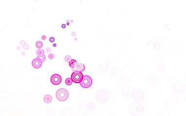 Açık pembe, baloncuklu sarı vektör arka planı. Doğa tarzında bulanık halkaları olan güzel renkli çizimler. Güzel web siteleri için desen.