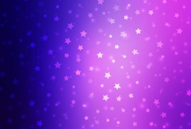 Açık Mor, pembe vektör arka plan, güzel kar taneleri, yıldızlar. Değişken kar taneleri olan renkli kar taneleri. Yeni yıl arkaplanı için şablon.