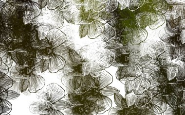 Açık yeşil, sarı vektör karalama deseni ve çiçekler. Çiçeklerle karalama tarzında renkli çizimler. Web siteniz için Doodle tasarımı.