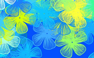 Açık mavi, yeşil vektör zarif arka plan. Çiçeklerin dekoratif dizaynı beyaz arka planda. Çocuk kitapları için renkli desen.