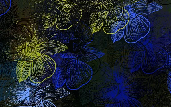 Mörkblå Gul Vektor Naturlig Bakgrund Med Blommor Blommor Naturlig Stil — Stock vektor