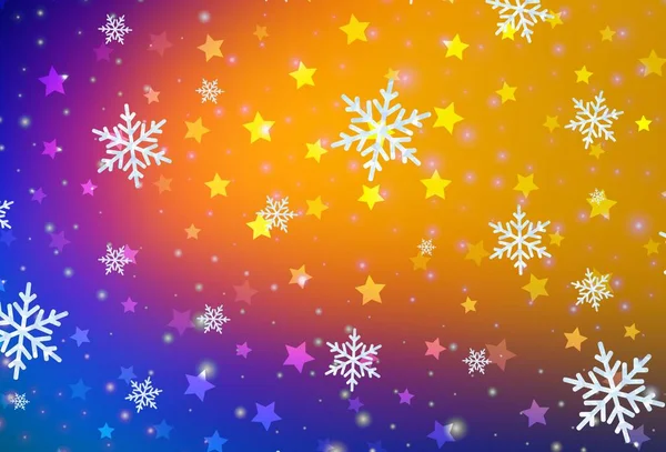 Azul Claro Fondo Vector Rojo Con Copos Nieve Navidad Estrellas — Archivo Imágenes Vectoriales