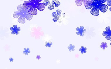 Açık pembe, mavi vektör karalama desenli çiçekler. Renkli, soyut karalama çiçekleri olan bir resim. Markan için şık bir model..