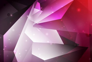 Koyu mor, pembe üçgenli vektör arkaplan. Üçgen şekilli ışıltılı soyut çizimler. Broşürler, broşürler için desen